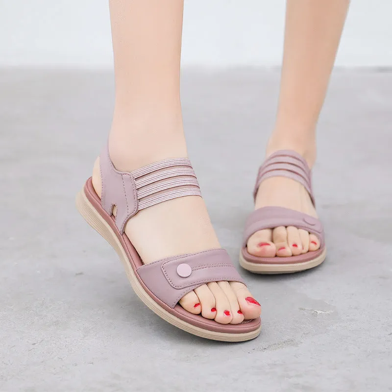 Wide Strap Ankle Sandals with Short Wedge