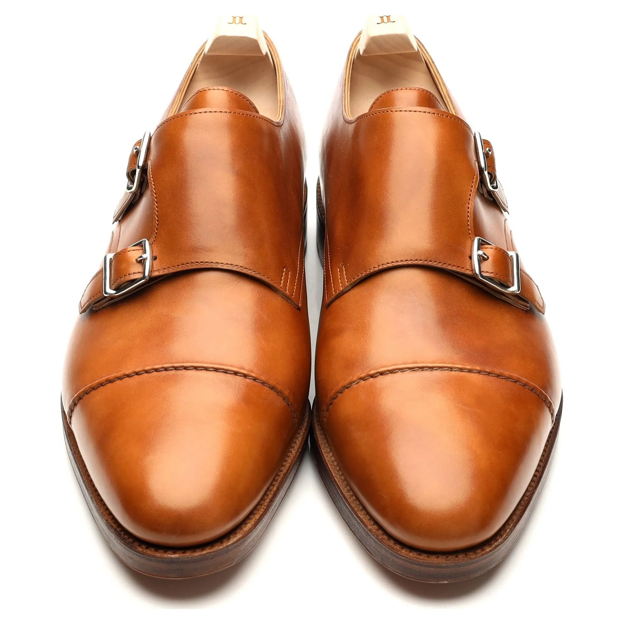 'William II' Tan Brown Museum Leather Double Monk Strap UK 10.5 E