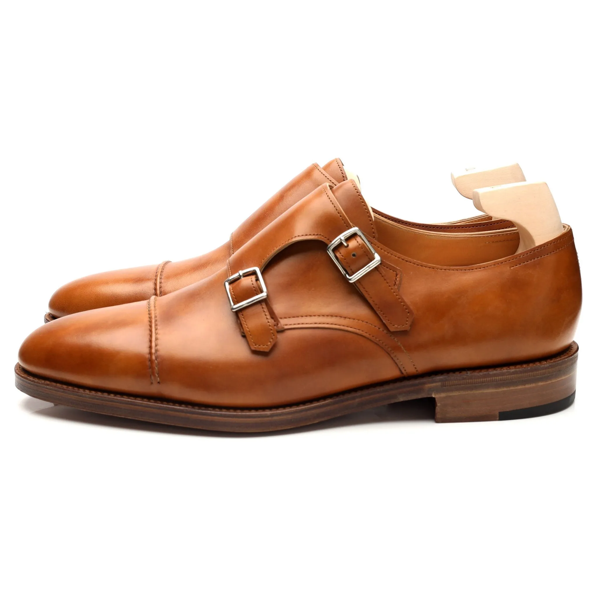 'William II' Tan Brown Museum Leather Double Monk Strap UK 10.5 E