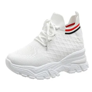 Women 8cm Height Increasing Walking Lace Sporty Shoes