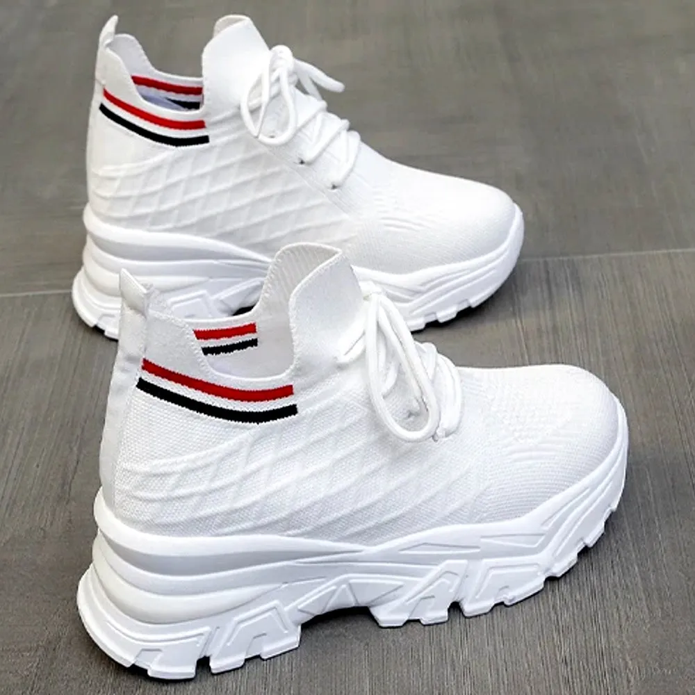 Women 8cm Height Increasing Walking Lace Sporty Shoes