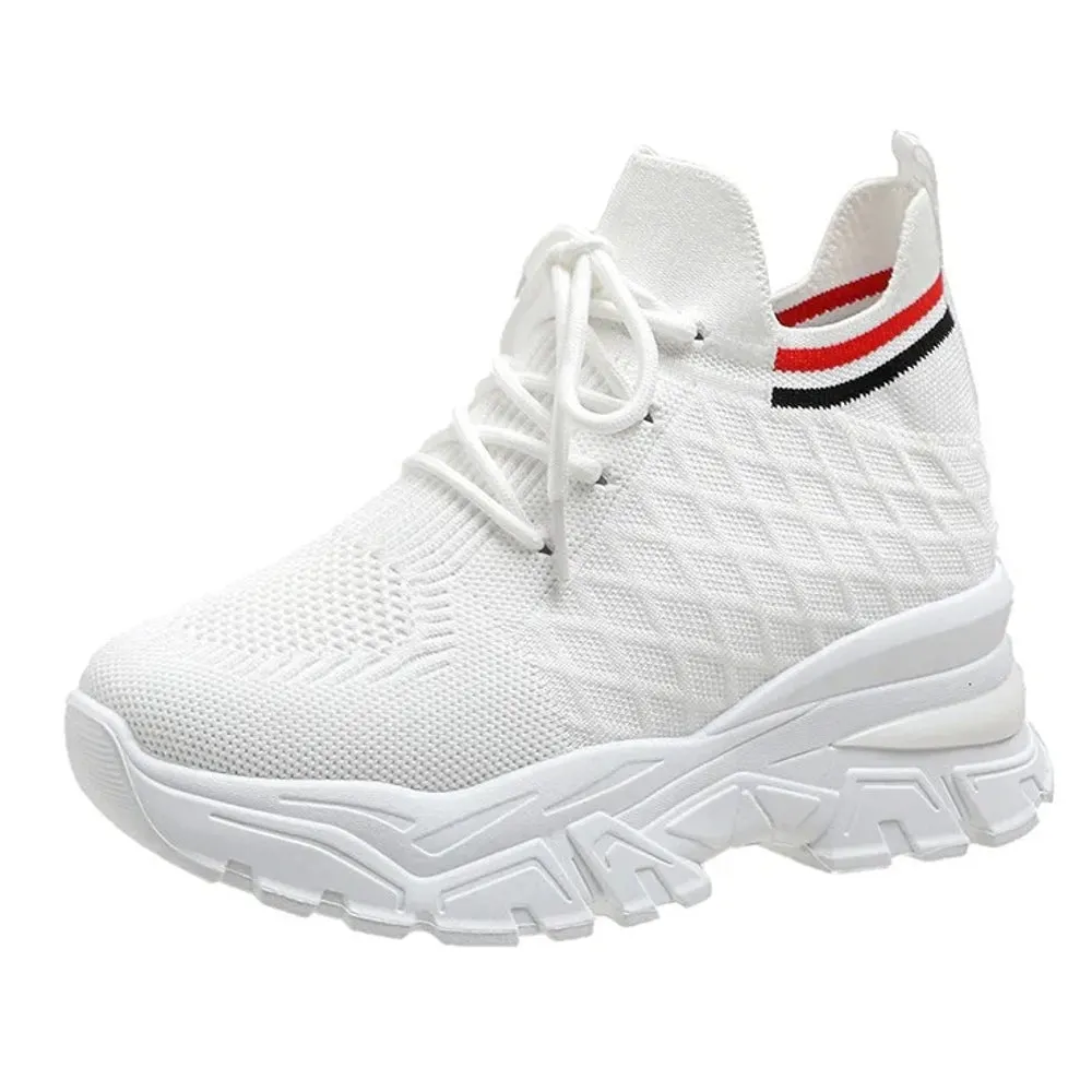 Women 8cm Height Increasing Walking Lace Sporty Shoes