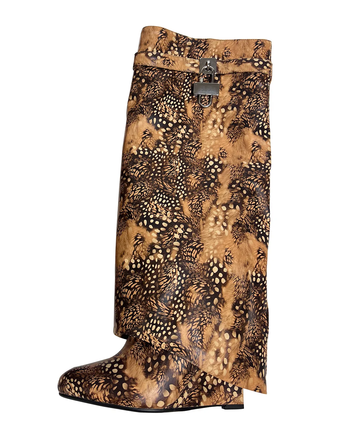 Women leopard texture wedge knee high pants boots