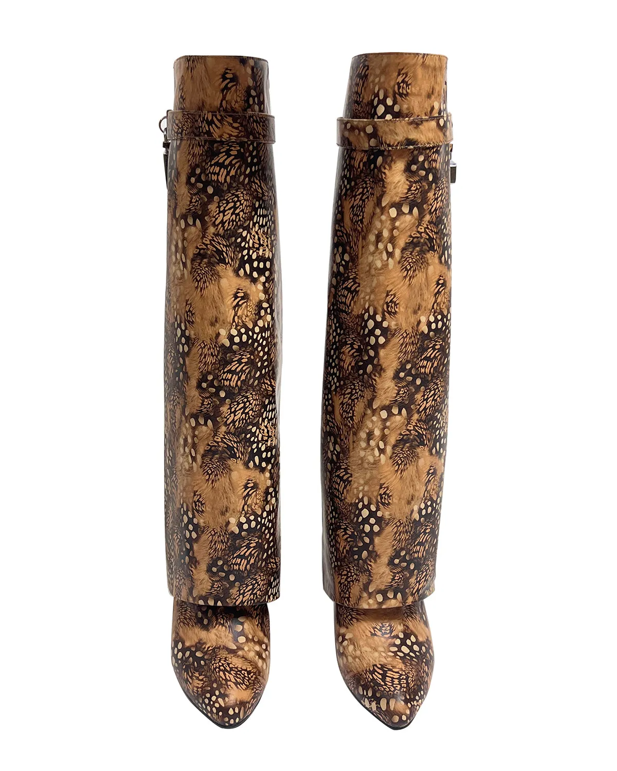 Women leopard texture wedge knee high pants boots