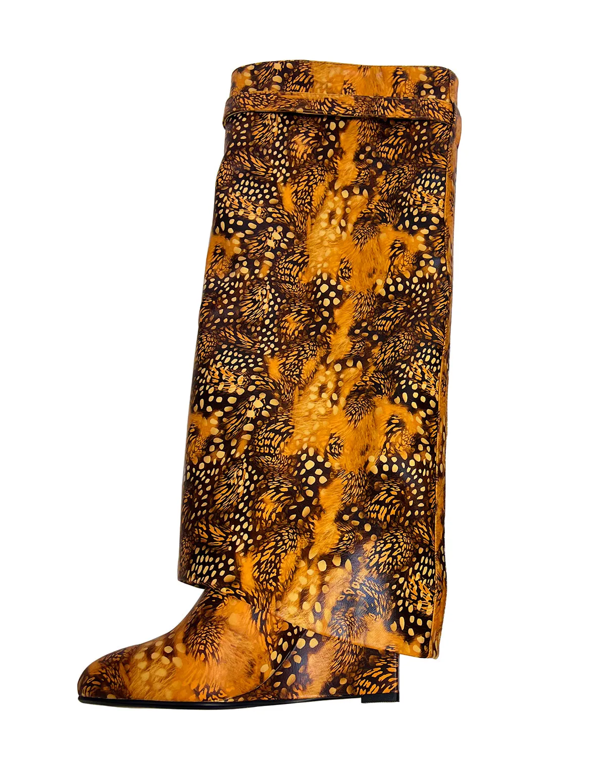 Women leopard texture wedge knee high pants boots