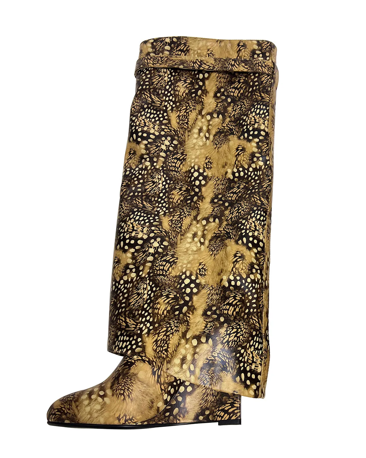 Women leopard texture wedge knee high pants boots