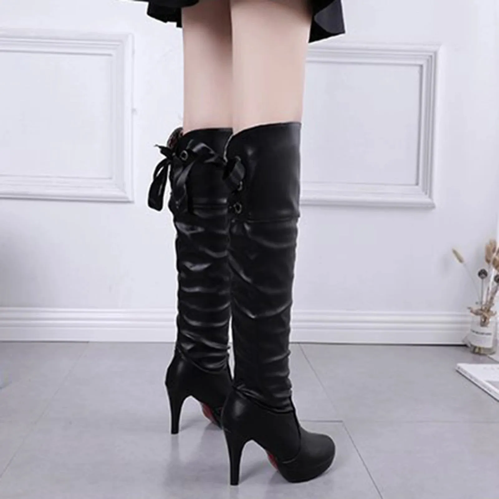 Women's Over-The-Knee High Boots Back Lacing High Heeled Boots for Party Work Date Wedding