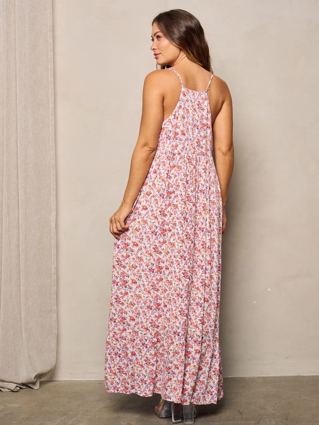 WOMEN'S SLEEVELESS V-NECK FLORAL MAXI DRESS