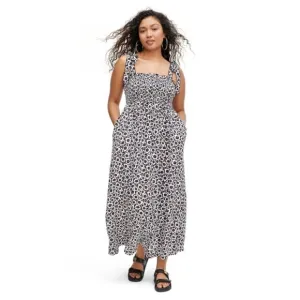 Women's Smocked Tie Strap Neutral PoppyMidi Dress - DVF for Target new