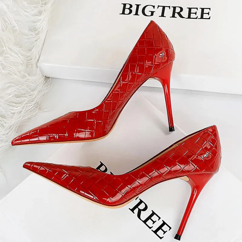 Woven Pattern Woman Pumps Patent Leather Pumps Shoes Women High Heels Lady Stiletto Sexy Party Shoes