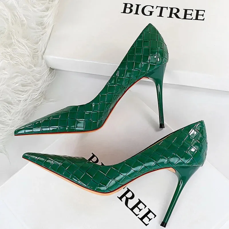 Woven Pattern Woman Pumps Patent Leather Pumps Shoes Women High Heels Lady Stiletto Sexy Party Shoes