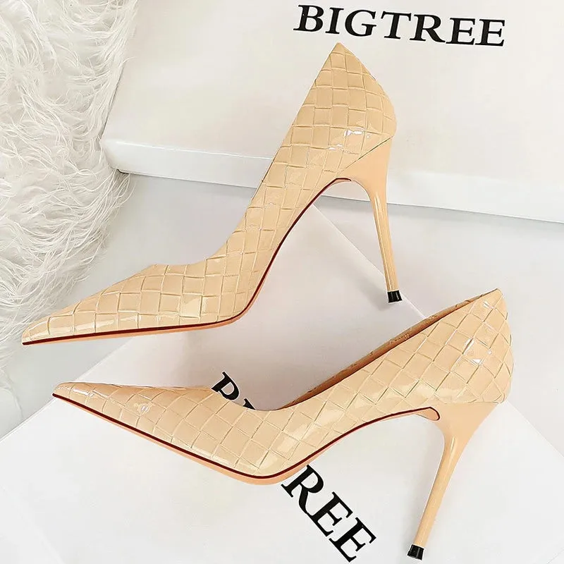 Woven Pattern Woman Pumps Patent Leather Pumps Shoes Women High Heels Lady Stiletto Sexy Party Shoes