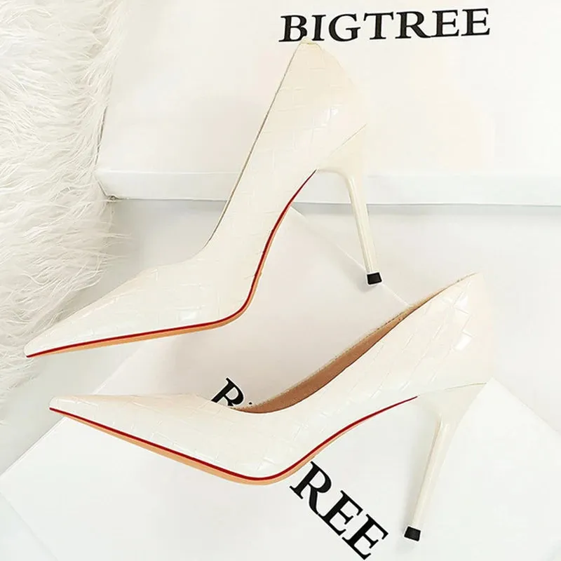 Woven Pattern Woman Pumps Patent Leather Pumps Shoes Women High Heels Lady Stiletto Sexy Party Shoes